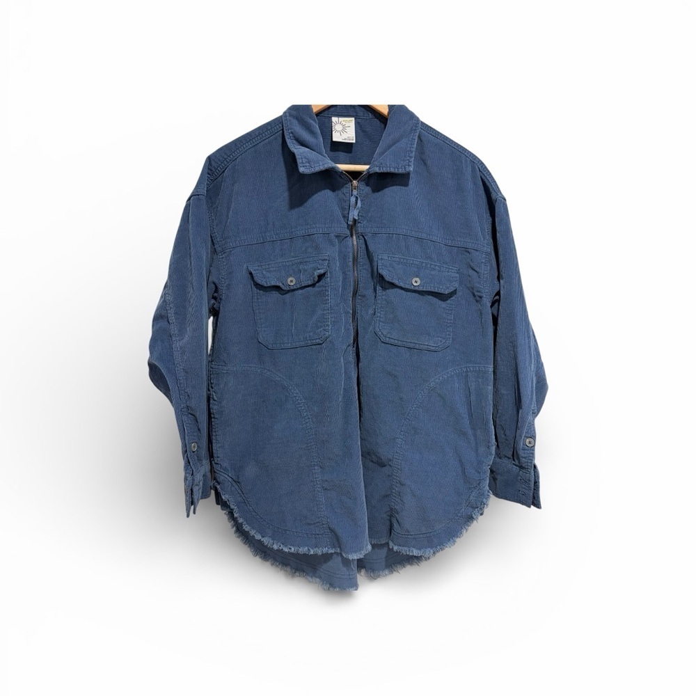 2/$25 Aerie Blue Textured Corduroy Long Sleeve Half Zip Tunic Shacket Top
